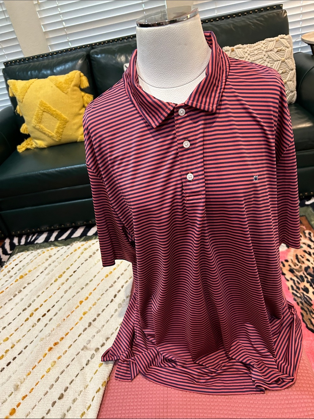 crown & ivy Men’s Striped Polo - Red and Black